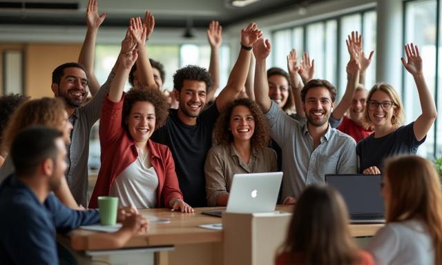 Team members celebrating culture at work