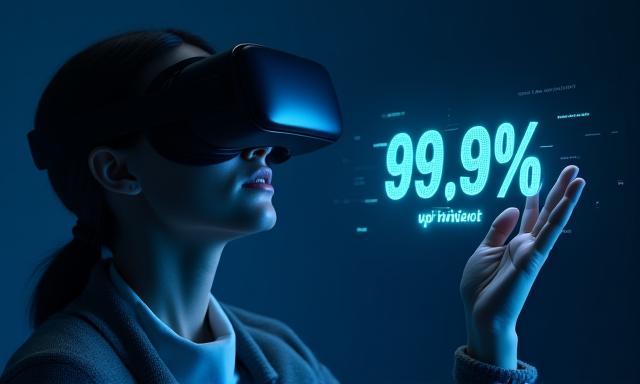 VR user wearing headset with uptime statistics overlay for VR Platform Y