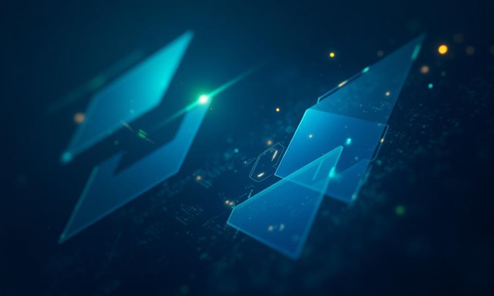 Abstract technology illustration with layered shapes and glowing elements
